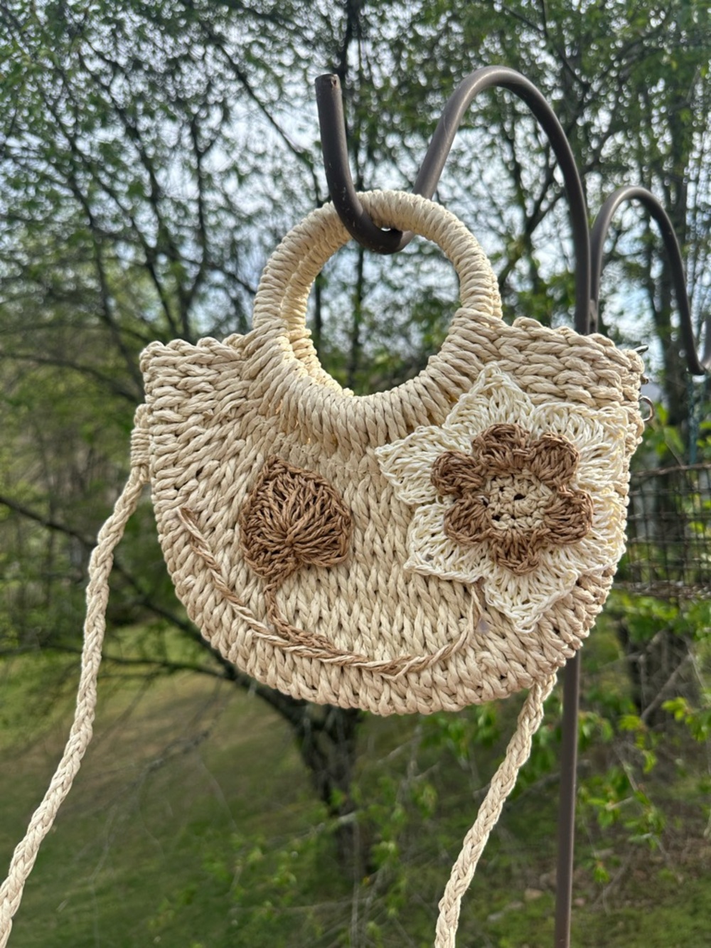 NWOT! Floral Straw Crossbody Bag - Natural Cream
